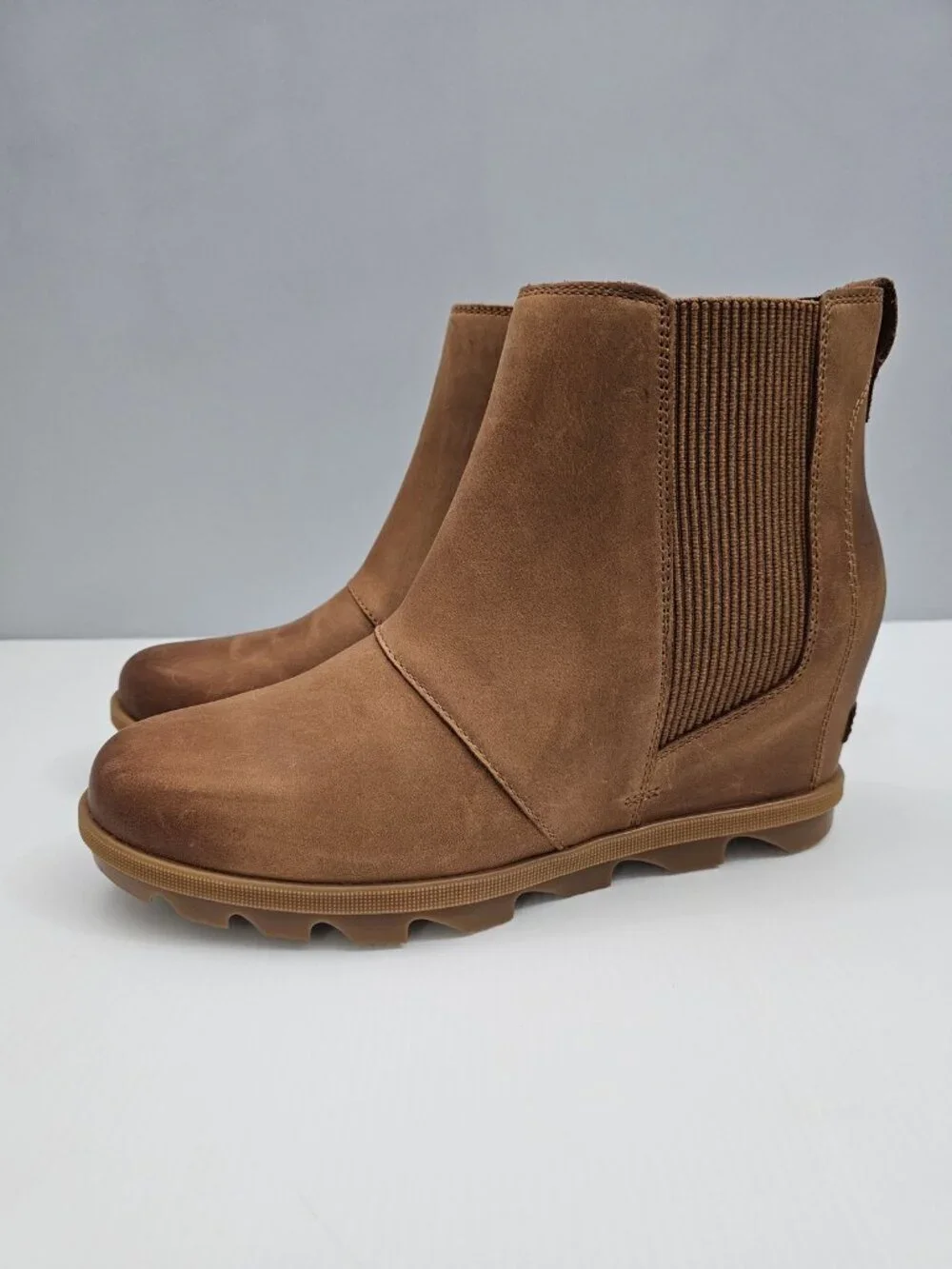 Sorel Joan Rhapsody Chelsea Wedge Ankle Boot Tan Leather Waterproof Womens 11